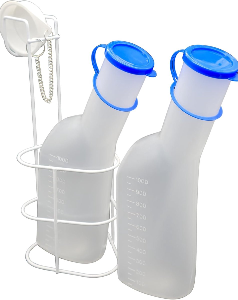 SnelShoppen - 1000 ml Urinefles, Robuuste Polypropyleen (PP), Melkwit, Warmtebestendig, Geurvrij Blauw Deksel, Ideaal voor Zorg, Ziekenhuis, Reizen vo