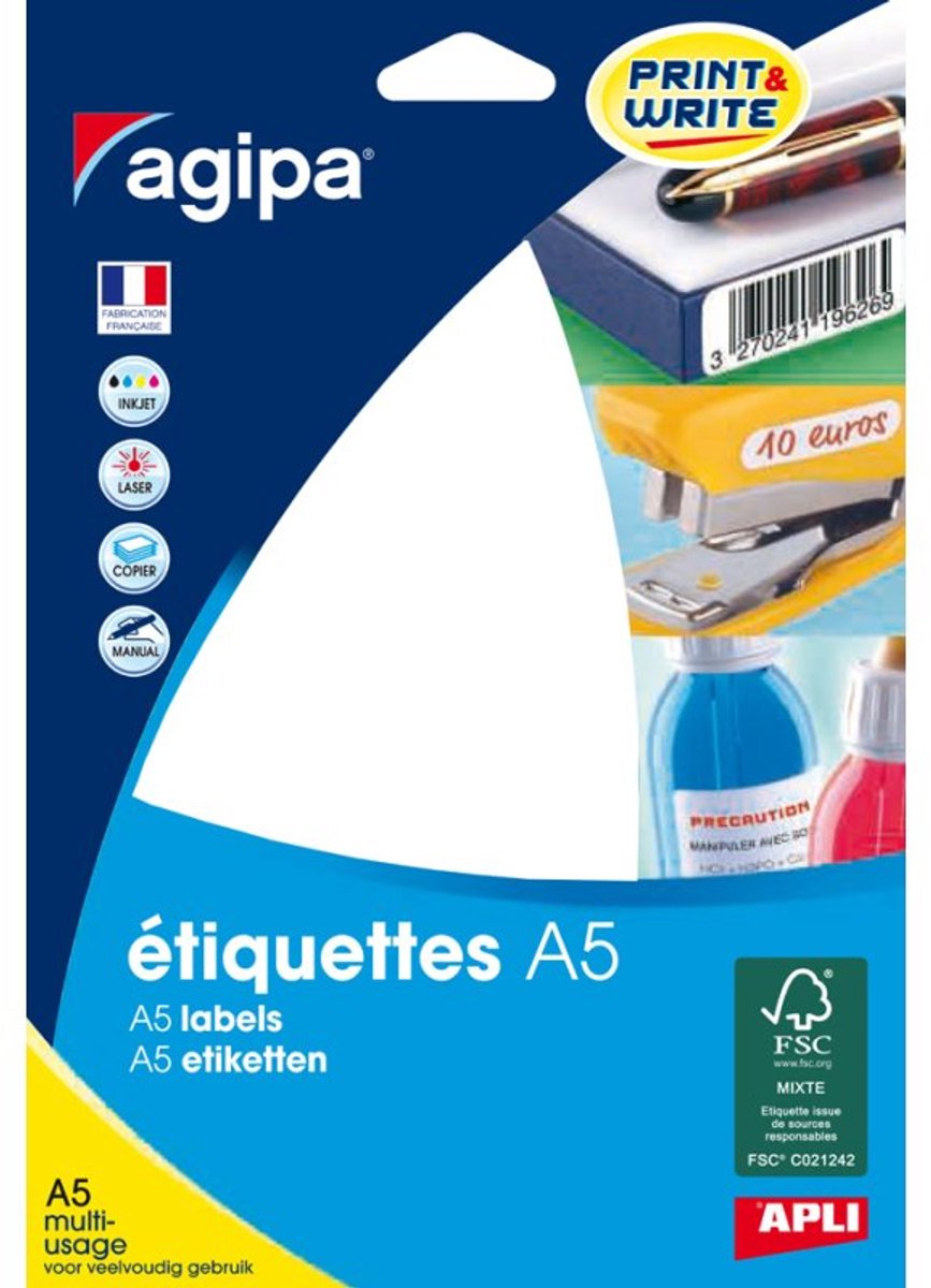 agipa universele etiketten, 19×38 mm, wit, 300 stuks