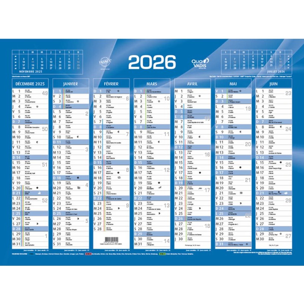 QUO VADIS bankkalender, blauw, 550 × 405 mm, 13 maanden