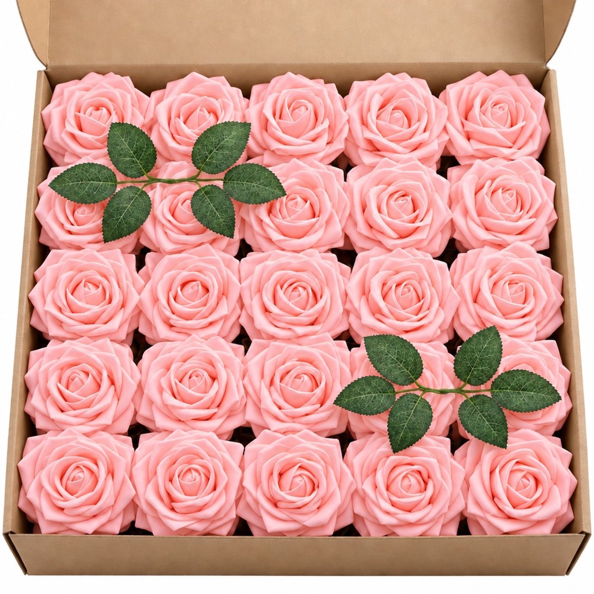 YYchan 25 stuks Kunstrozen in Roze - Real-Touch Foam met Buigbare Steel & Bladeren