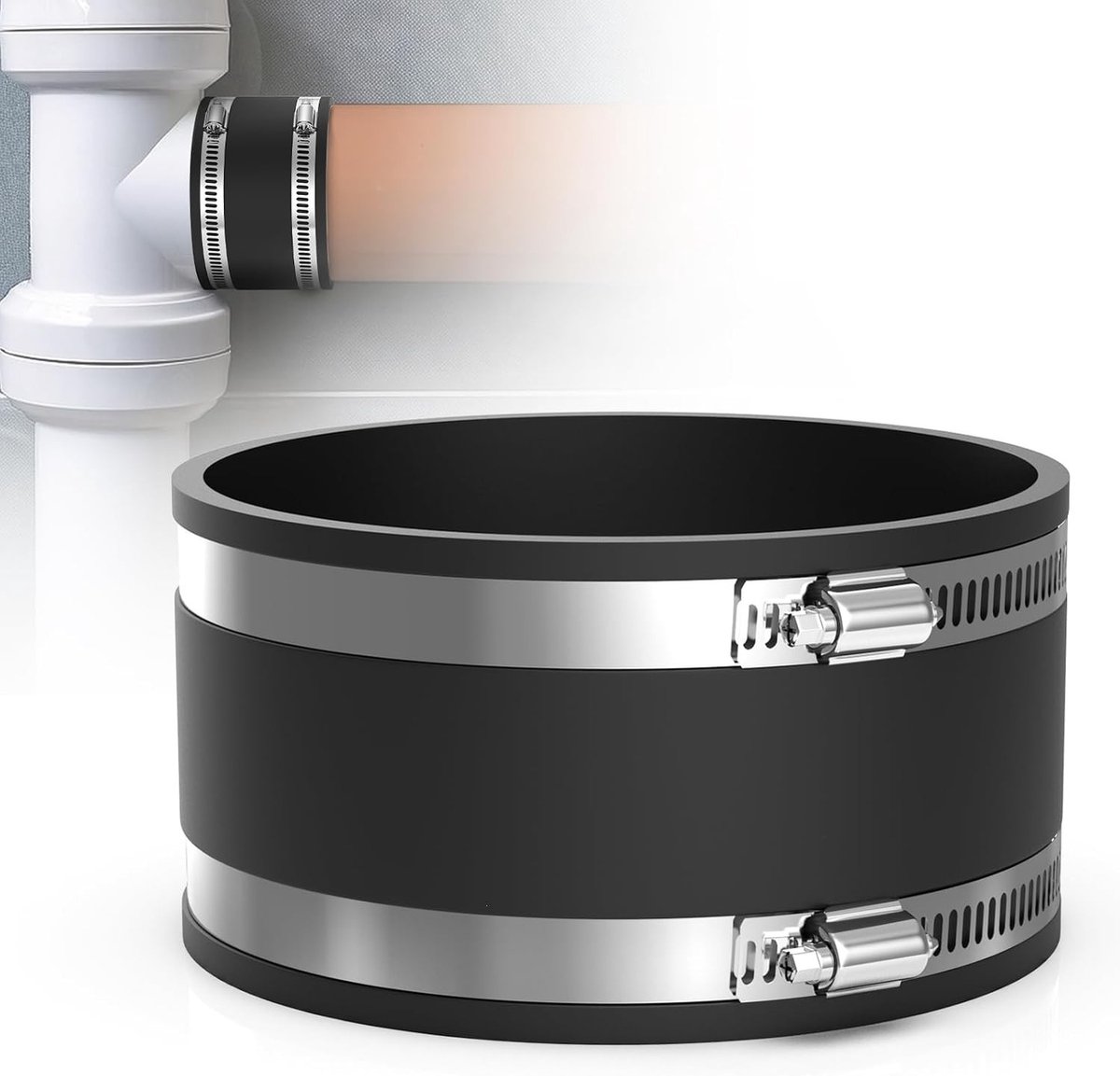 Flexibele EPDM Rubber Coupling 100mm met RVS Slangenklemmen, Rubber Pijpverbinder voor Geluidsreductie, Ventilatie en Stofafzuiging
