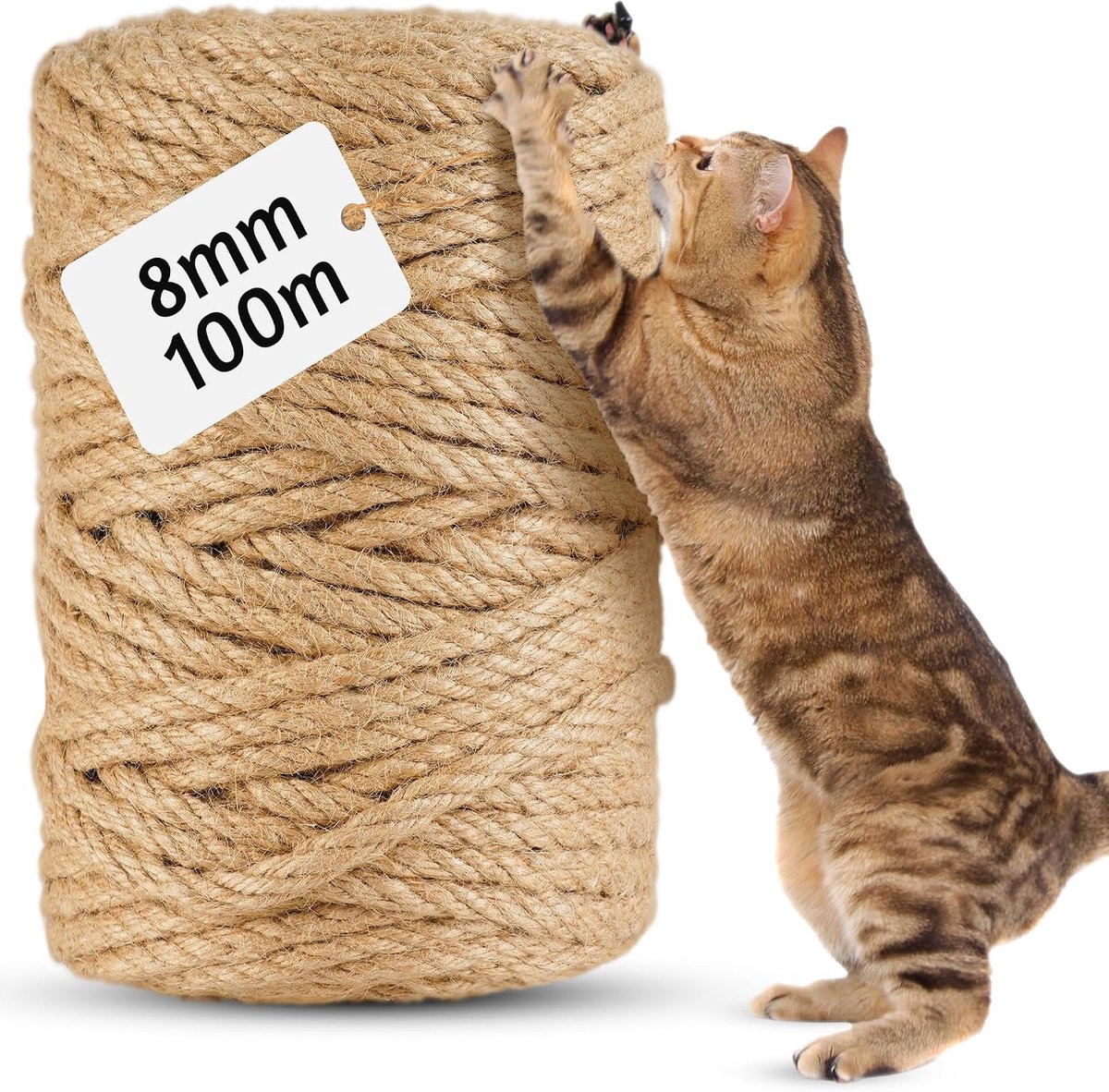 Sisaltouw voor Krabpaal – 100 m Natuurlijk Sisaltouw van 8 mm – Voor Krabpalen, Kattenbomen en Krabplanken – Reparatie, Renovatie en DIY – Natuurlijk Sisal en Jute – 100 m – 1 Rol
