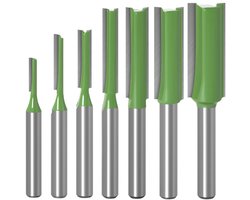 7pcs Green 6mm Shank Straight Cut Router Bit Set Carbide Tip Double & Single Flute Dado 3/4/5/6/8/10/12mm Cutting - ShopVlot