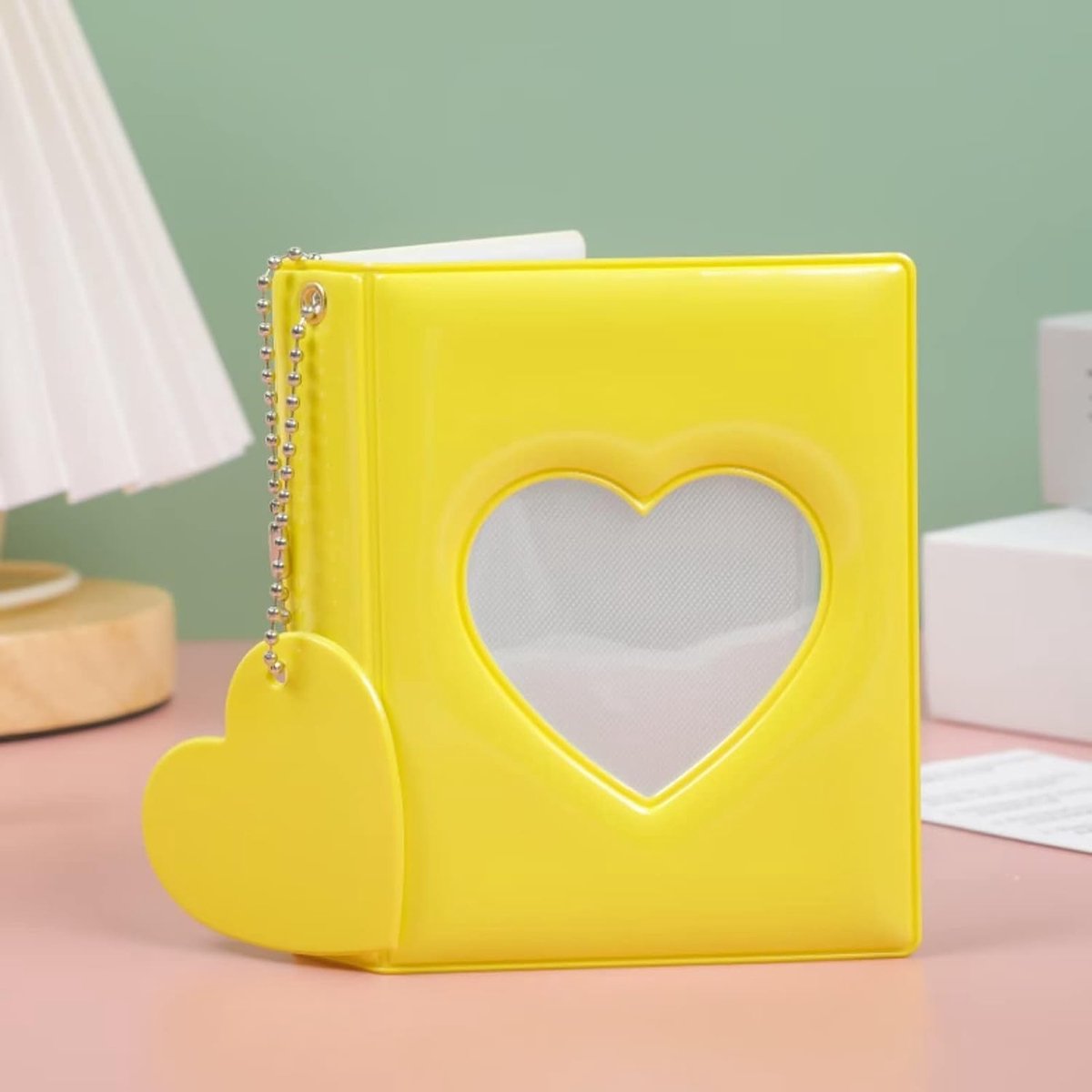 3 Inch Mini Photo Album Kpop Photo Card Binder with Hanger, Yellow Love Heart Hollow Photo Card Holder Book, Business - ShopVlot