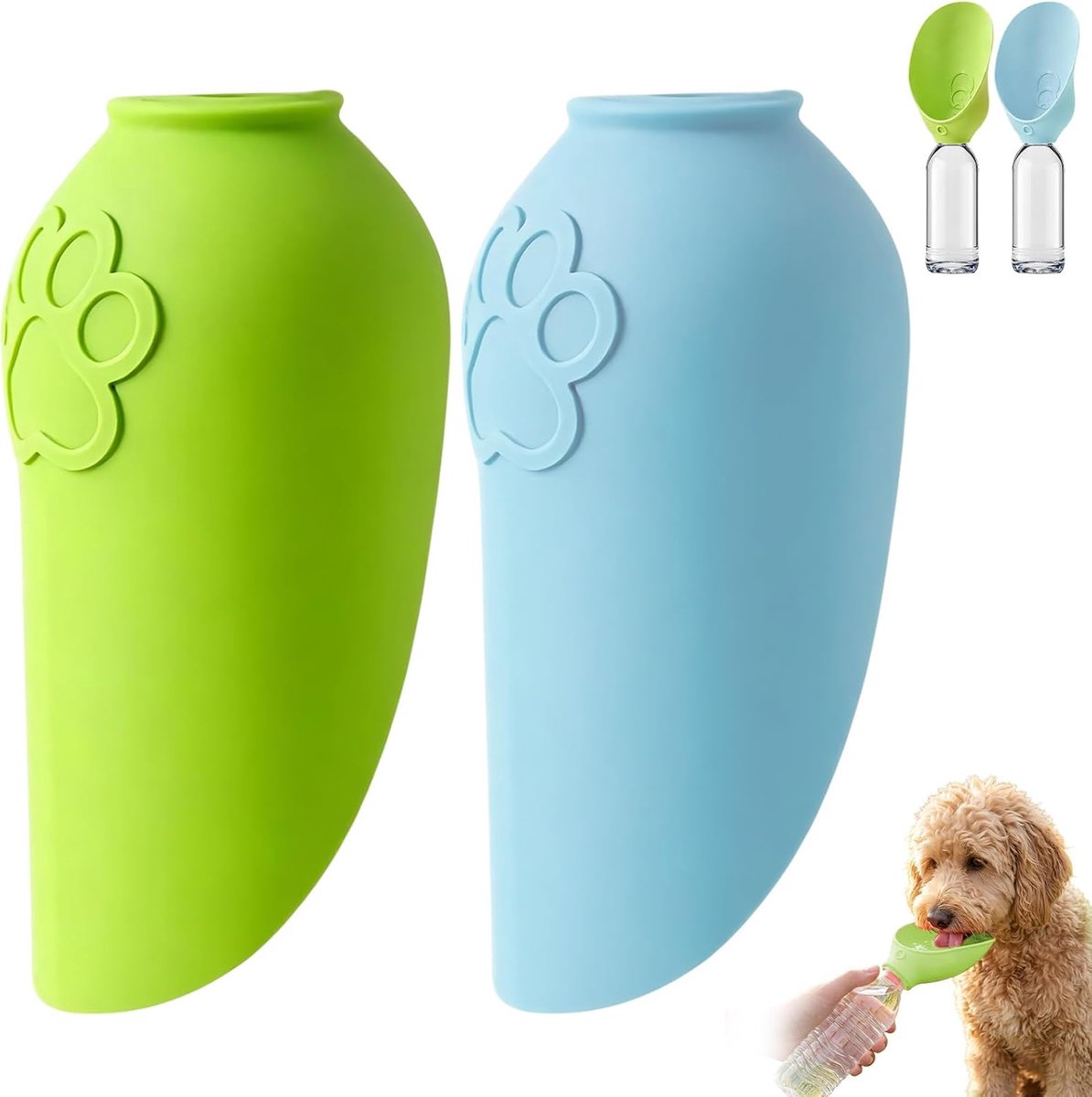 2 draagbare hondendrinkbakken (blauw + groen) - ShopVlot