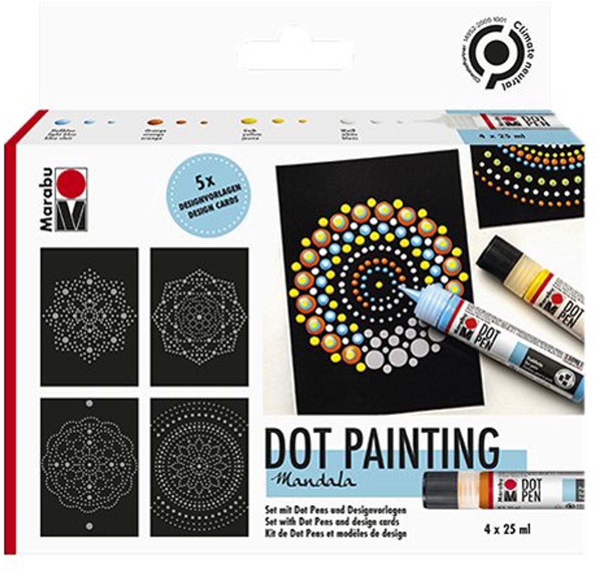 Marabu Dot Pen Set, 4 kleuren, waterbasis