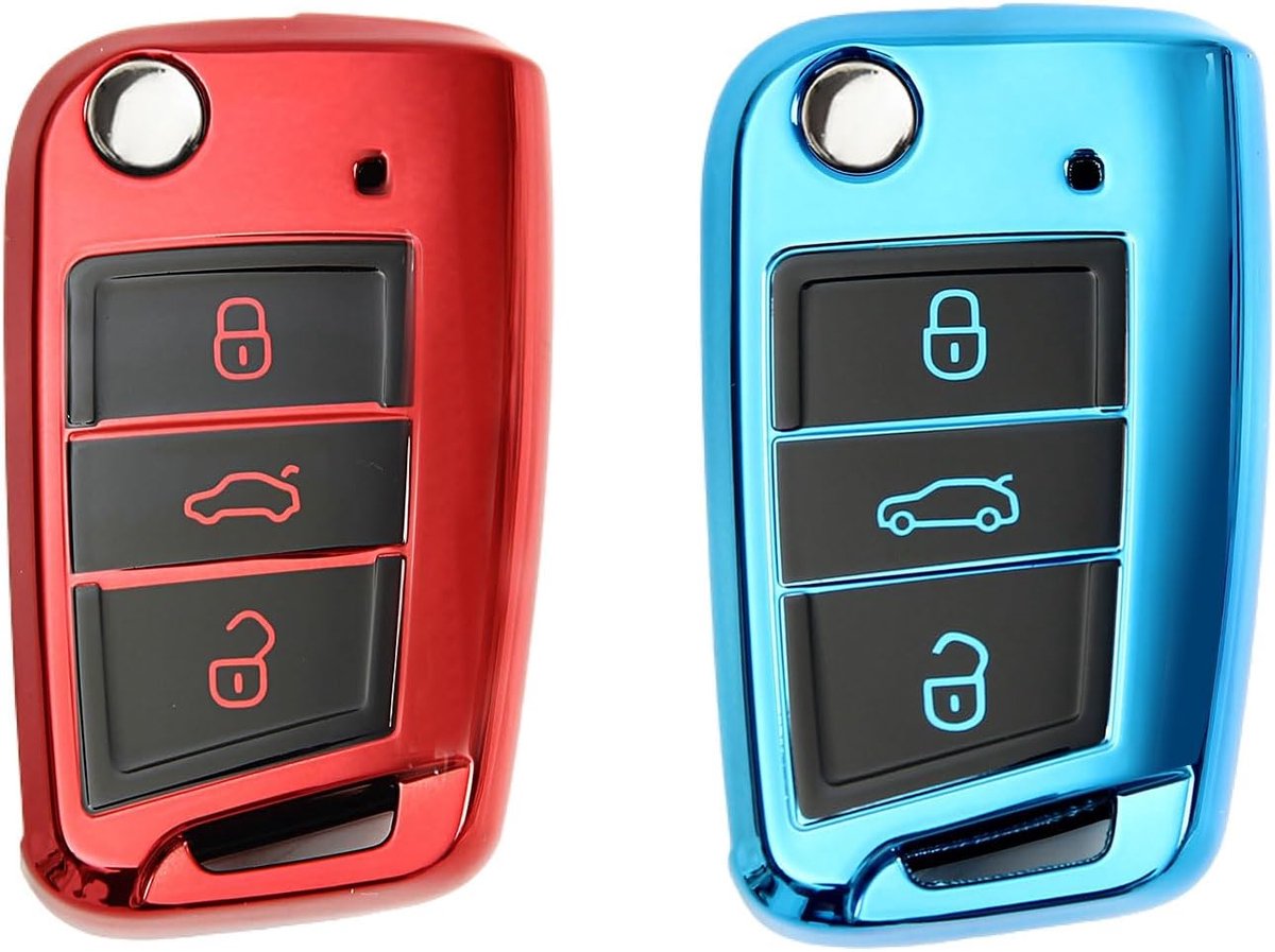 Autosleutel hoes 2 stuks - Beschermcase voor VW Golf 7, Polo, Tiguan - Rood + Blauw - Voorkomt slijtage - ShopVlot