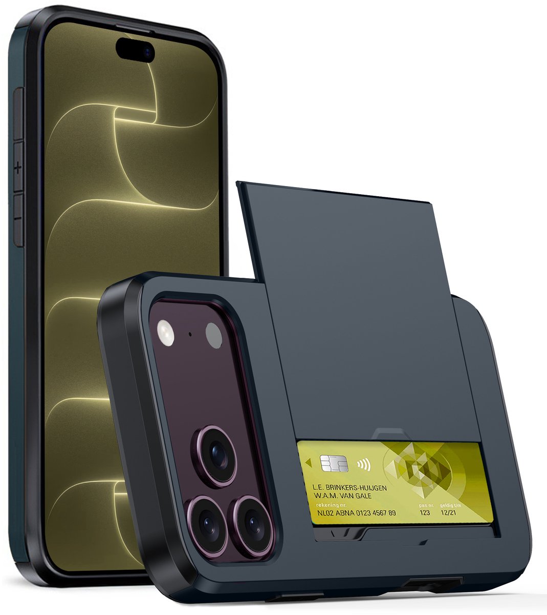 Hoesje Geschikt voor iPhone 18 Pro Hoesje Case Pashouder Hard Cover - Hoes Geschikt voor iPhone 18 Pro Hoesje Met Kaarthouder - Donkerblauw