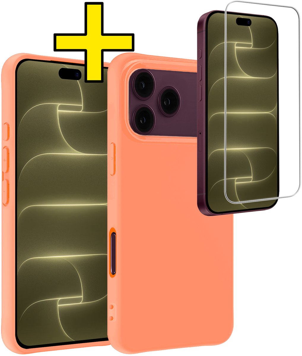 Hoesje - Met Screenprotector - Geschikt voor Apple iPhone 18 Pro - Sterk & Shockproof - Back Cover - Siliconen Case - Telefoon Hoes - Telefoonhoesjes - Perzik