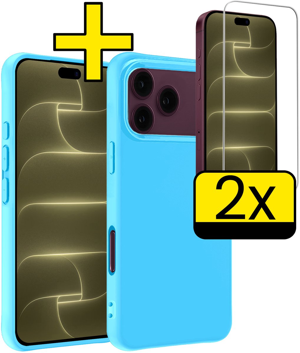 Hoesje - Met 2x Screenprotector - Geschikt voor Apple iPhone 18 Pro Max - Sterk & Shockproof - Back Cover - Siliconen Case - Telefoon Hoes - Telefoonhoesjes - Lichtblauw