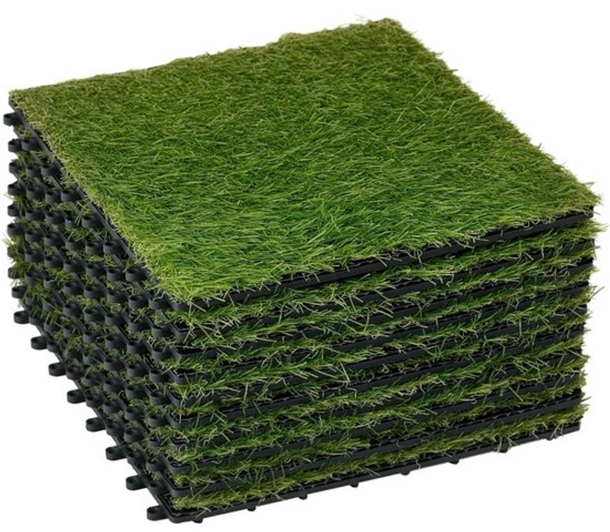 Kunstgrastegels - Set grasmatten - Voor buiten en terras - Weer- en uv-bestendig - 30x30cm - 10 stuks - Donkergroen