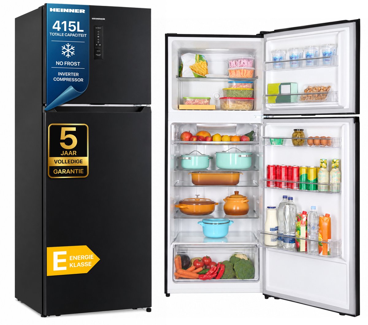 Heinner HF-HM415NFDXE++ Koel-vriescombinatie 415 L – Touch Display – Full No Frost – Power Cool-functie – Kinderslot – Inox Antraciet – 5 Jaar Garantie
