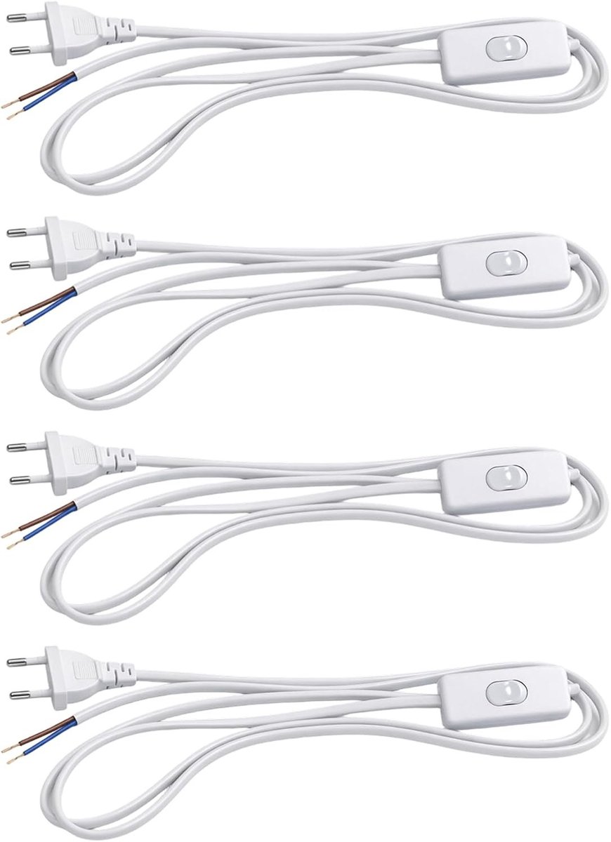 Set van 4 stroomkabels met schakelaar van 1,8 m, 2-polige verbindingskabel voor binnenverlichting, tafellampen en vloerlampen met 220 V-250 V