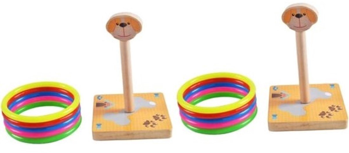 Houten ringgooispel - Werpspeelgoed voor buiten - Ontwikkelingsspel voor buiten - Van natuurlijke materialen - 7 x 9 cm - Gekleurd