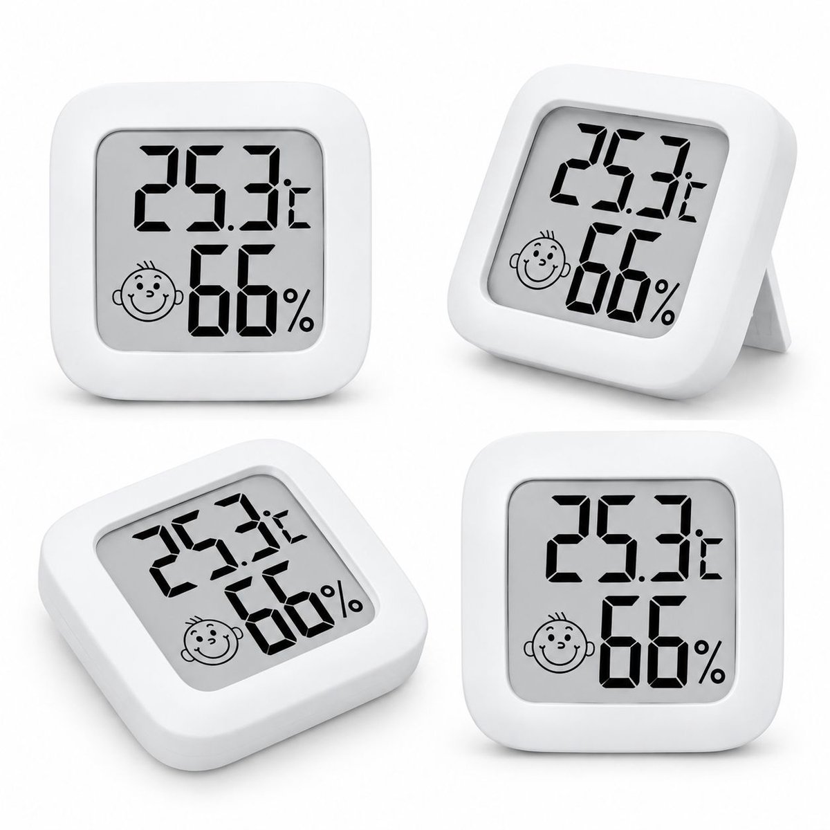 VHV - Mini hygrometer - 4 stuks - Wit - Weerstation - Thermometer - Luchtvochtigheidsmeter - Zeer nauwkeurige - in en rond de auto