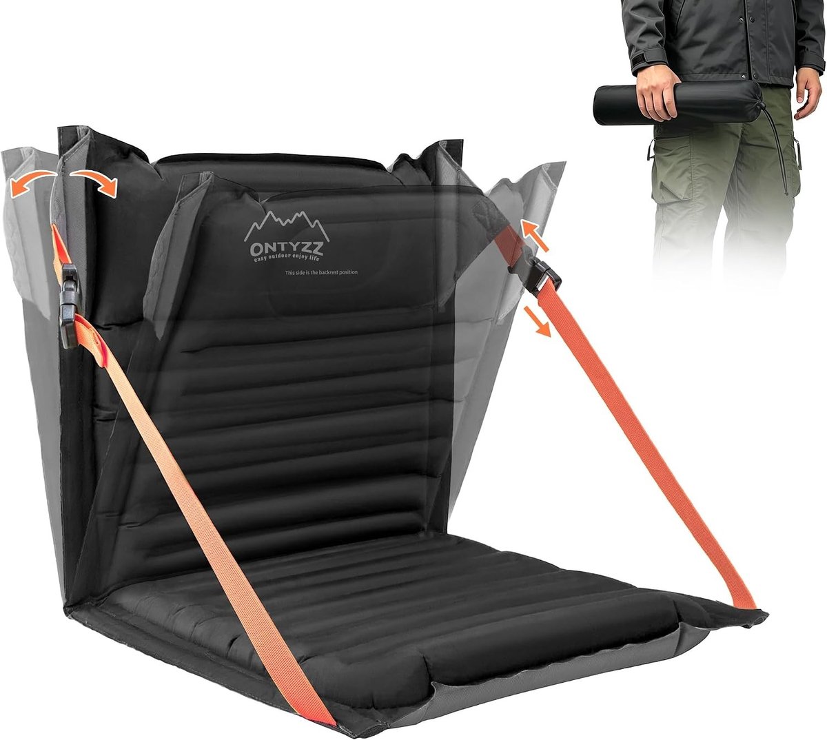 Opvouwbare Opblaasbare Stoelen met Verstelbare Rugleuning, Lichtgewicht Stoel voor Buiten, Perfect voor Picknicks, Concerten en Kamperen