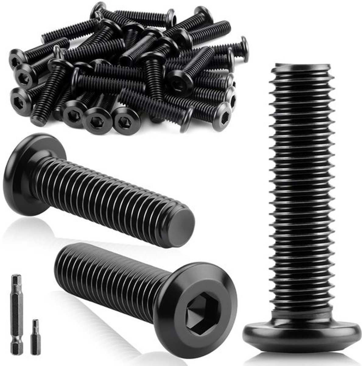 Schroeven met platte kop - Machineschroeven - met lenskop - Voor montage en onderhoud - Roestvrij staal A2 - M6 x 40 mm - Zwart