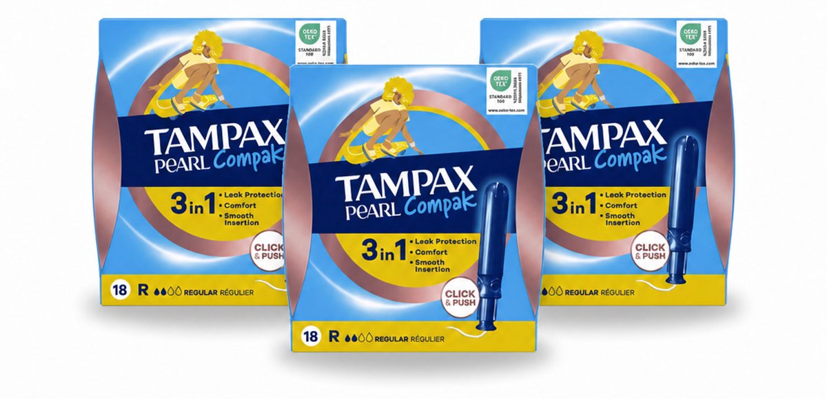 3 x Tampax – Tampons – Pearl Compak Regular met Inbrenghuls – 18 Tampons - Voordeelverpakking - 3 stuks