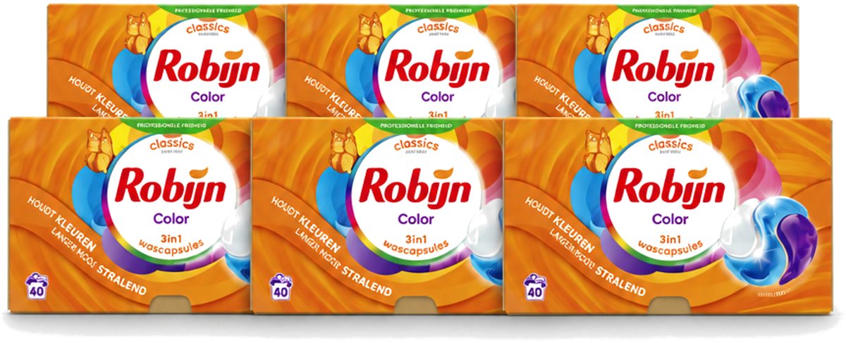 6 x Robijn - 3-in-1 Color - Wascapsules - 40 Wasbeurten - Voordeelverpakking - 6 stuks