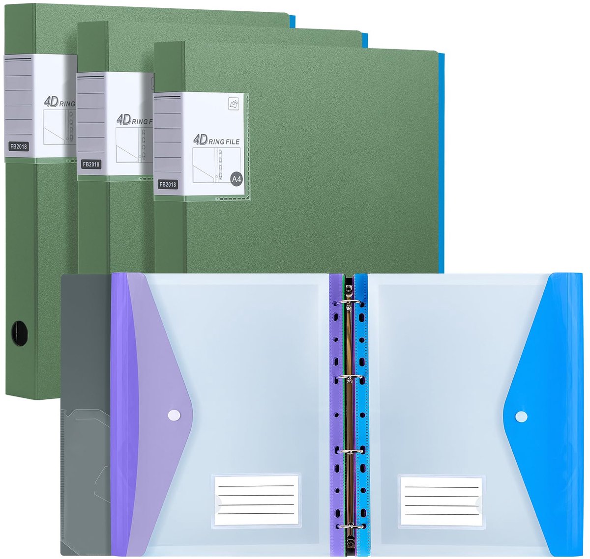 Ringmap A4 - 4 stuks - groen - met documentenhouder voor organisatie - ShopVlot