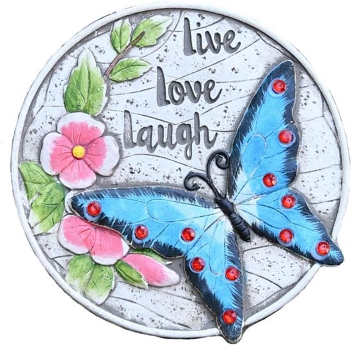 Decoratieve stapsteen - Steen voor tuinpad - T windecoratie - Vlinderthema - 25x25x2 cm - Blauw