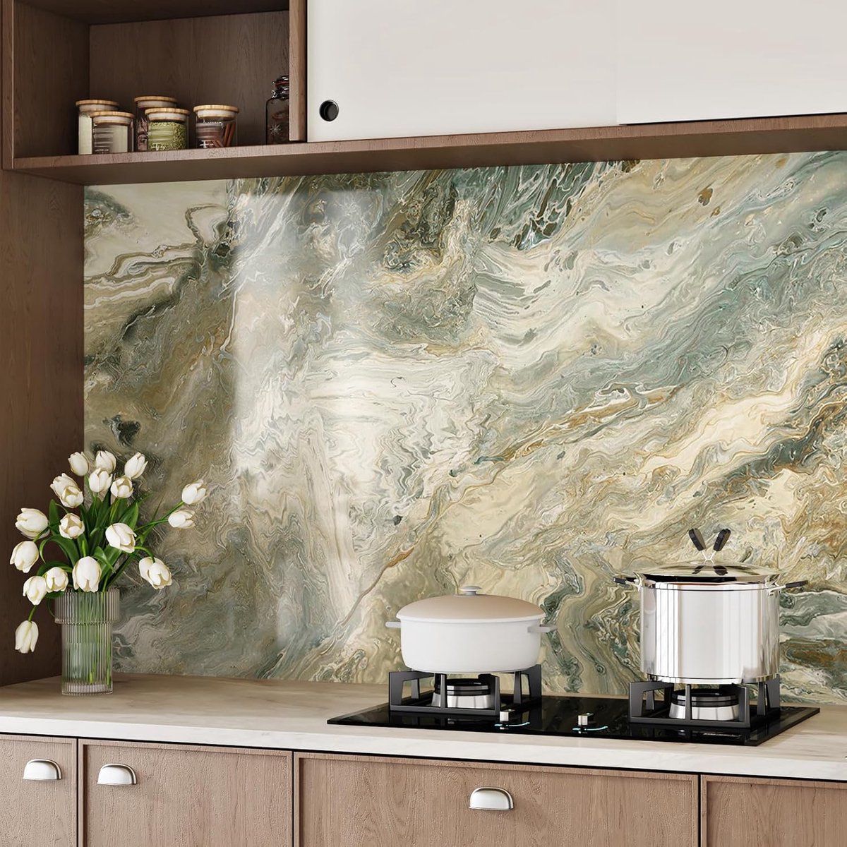 Plakfolie marmerlook werkblad keuken behang groen 40x200cm - ShopVlot