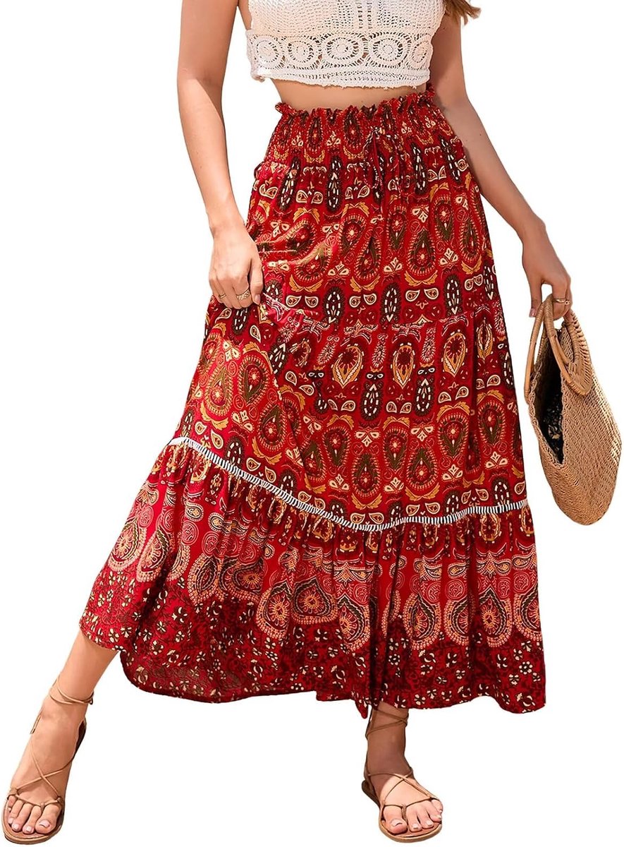 Women's beach holiday, long skirt, 2-in-1, long skirt with elastic waistband and elegant summer skirt, suitable for - ShopVlot