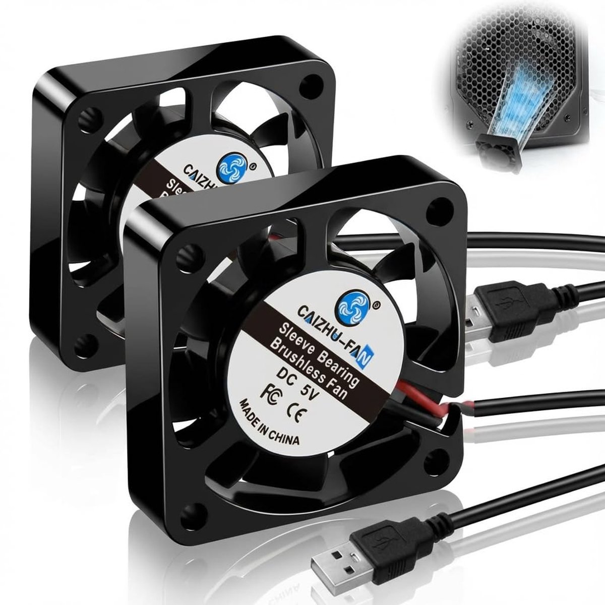 2 stuks USB-koelventilator, 40 x 40 x 10 mm, 5 V, DC, USB, olielagers, 5000 omw/min, 19,5 dB, voor PC 3D-printer - ShopVlot