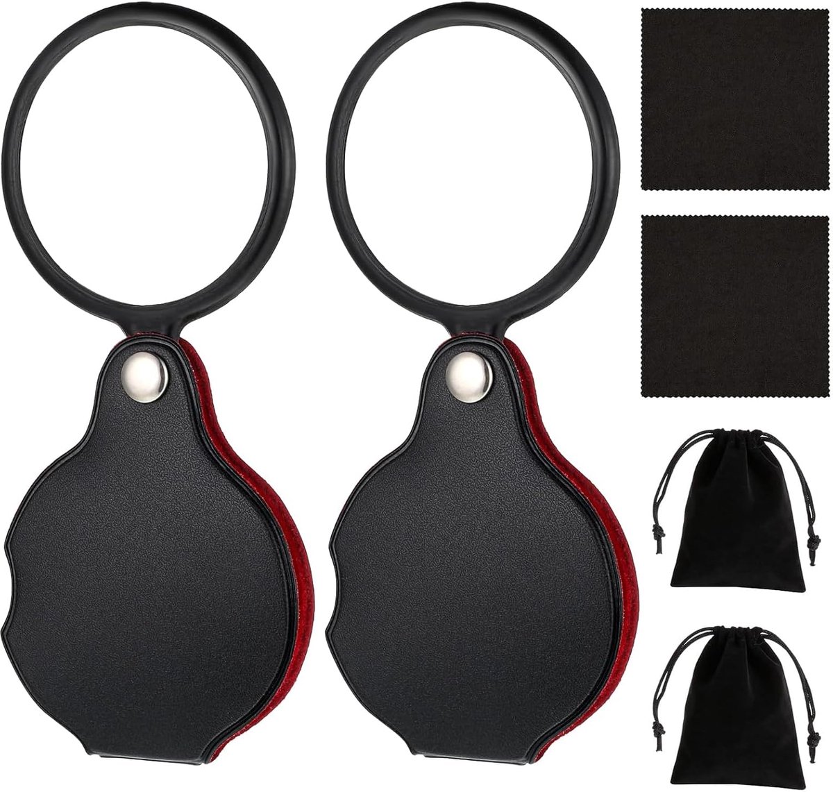 6 stuks mini-vergrootglas 2, compact en opvouwbaar, 10-voudige vergroting, vergrootglas, inclusief 2 opbergzakken - ShopVlot