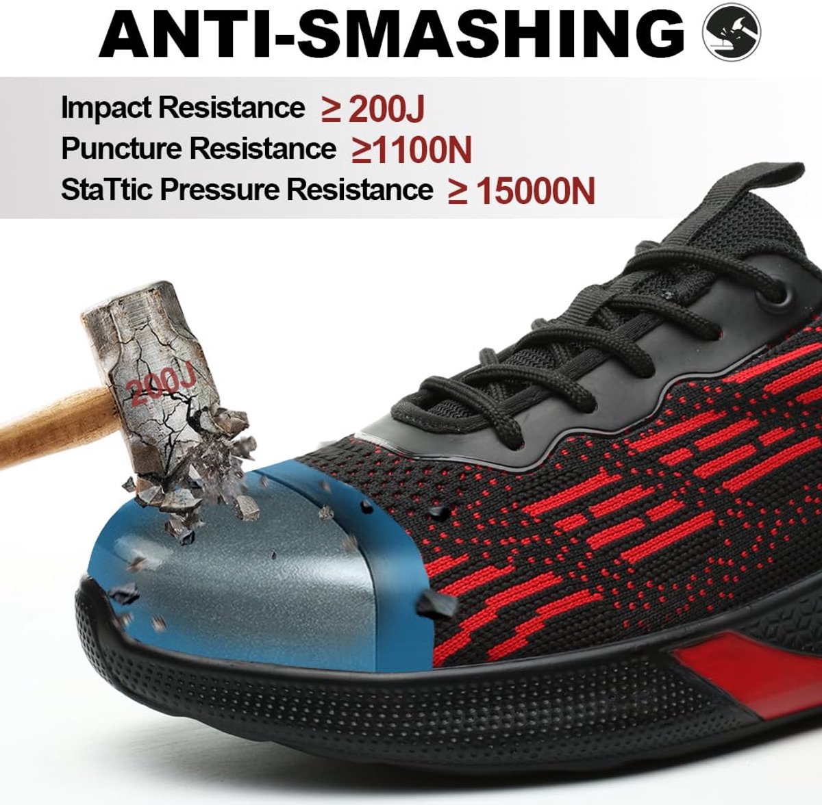 Heren Veiligheidsschoenen S3 Werkschoenen met Stalen Neus Antislip Rood 46EU - ShopVlot