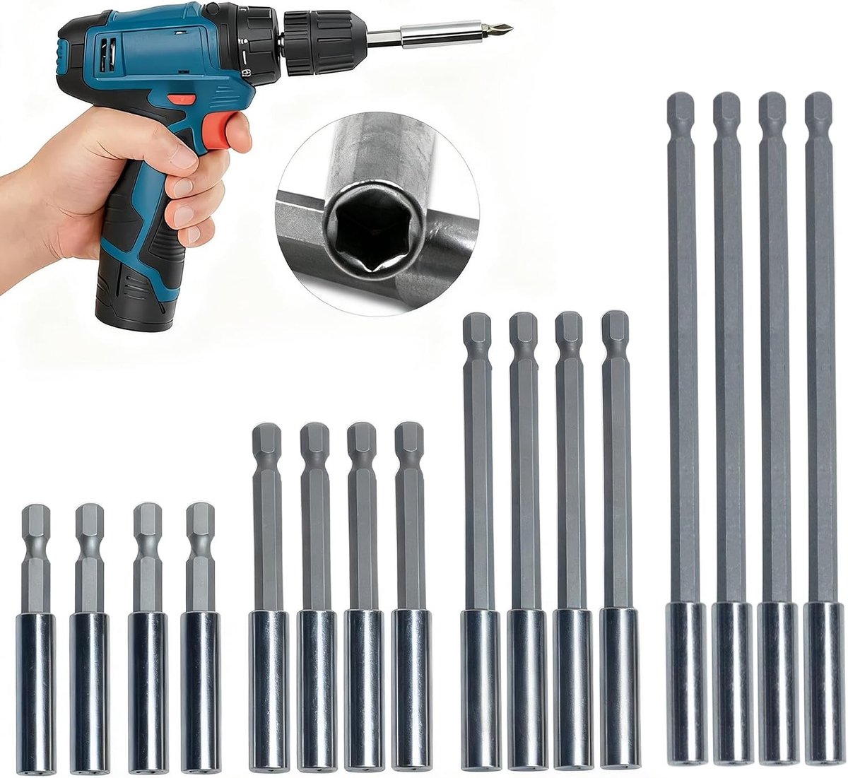 Bit Holder Magnetic 16-Piece Bit Extension Magnetic Quick Release Bit Holder 1/4 Inch Hex Shank Bit Holder Long for - ShopVlot