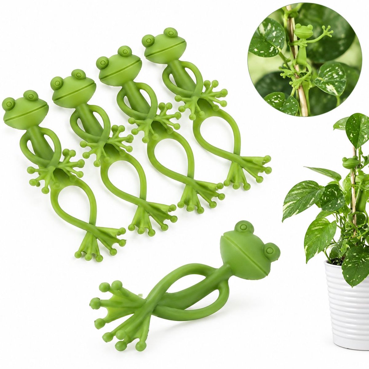 VHV - Kikker plant stand - 5 stuks - Groene kikker plant - Plantensteun - Schattige kikker bloempot - Vrijstaand - Dierlijke beeldjes planter pot