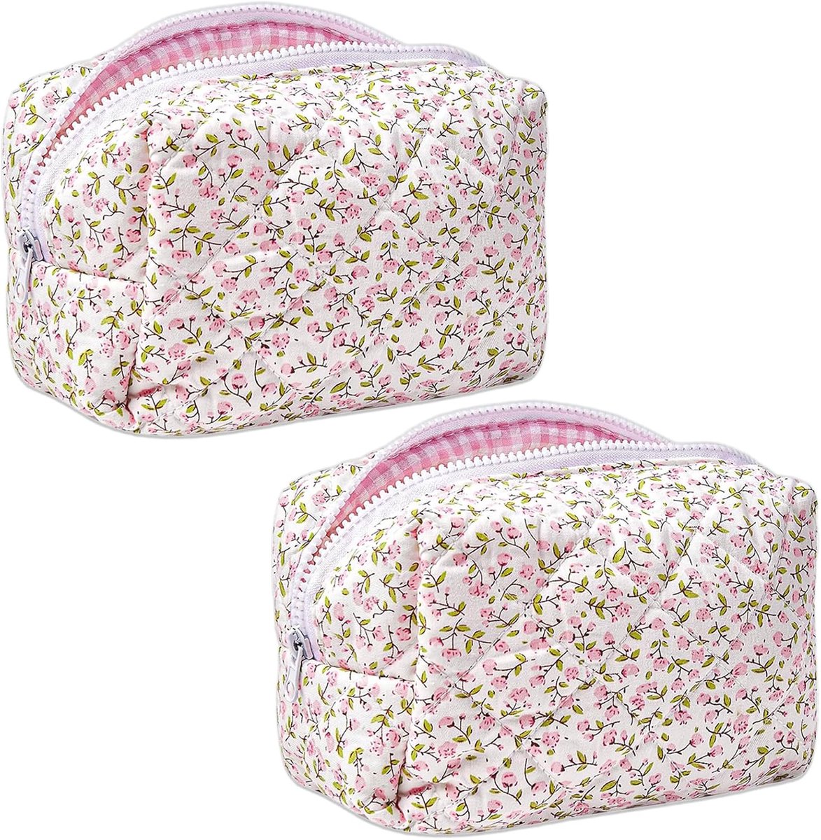 Make-up tas 2 stuks - bloemenpatroon - gewatteerd - ideaal voor onderweg - ShopVlot