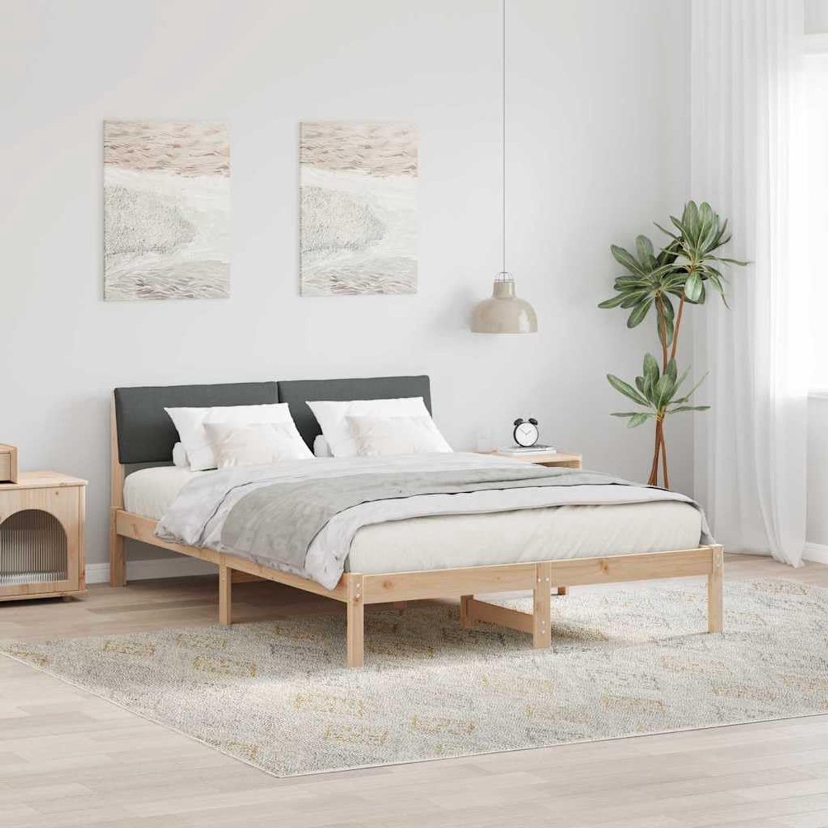 Grenenhouten platformbedframe met hoofdbord moderne rechthoekige