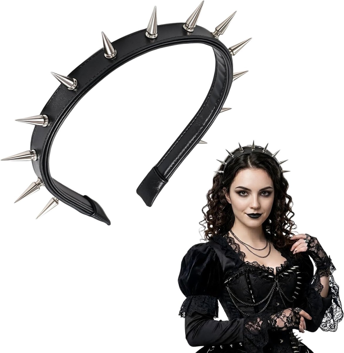 Punk Women's Gothic Headband with Metal Buckle Black Faux Leather Accessories for Halloween Cosplay Evening Travel - ShopVlot