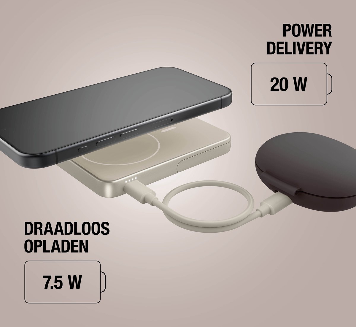 Fresh Magnetische Powerbank Draadloos 5000 mAh Silky Sand - afbeelding 3