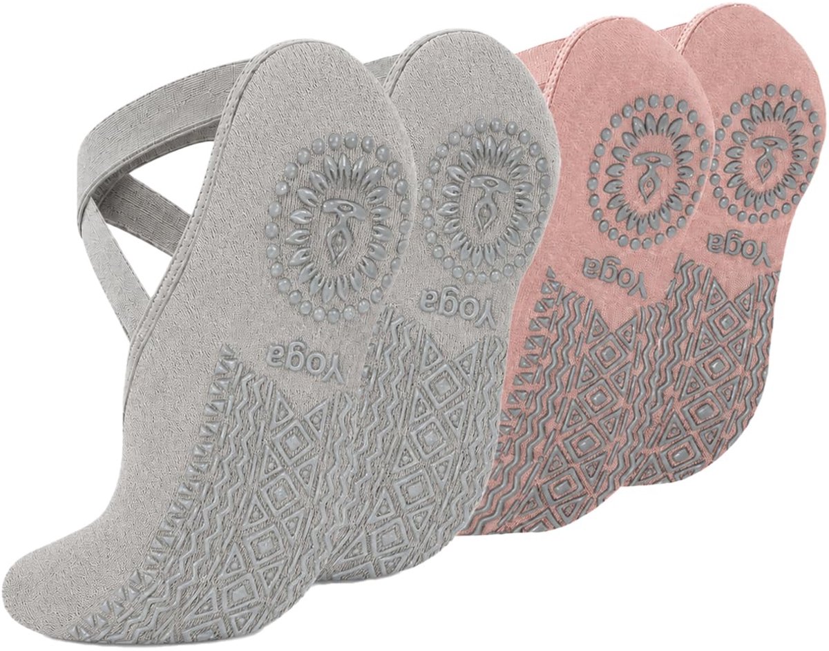 KEYRI Antislip pilatessokken voor dames en meisjes, yoga-sokken, trainingssokken, antislip handgrepen en riemen - ShopVlot
