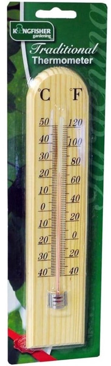 Traditionele Houten Buitenthermometer (26cm) Celsius en Fahrenheit