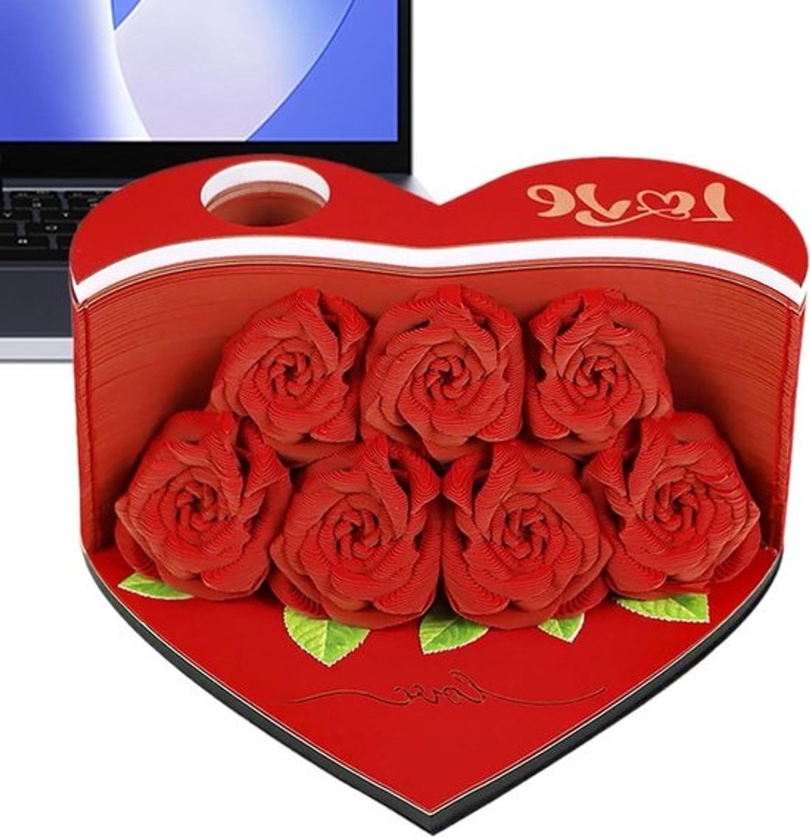 3D-notitieblok - Papieren knutselkladblok - Bureaudecoratie - Ontvouwende bloemvorm - 10.5x10x5.5cm - Rood