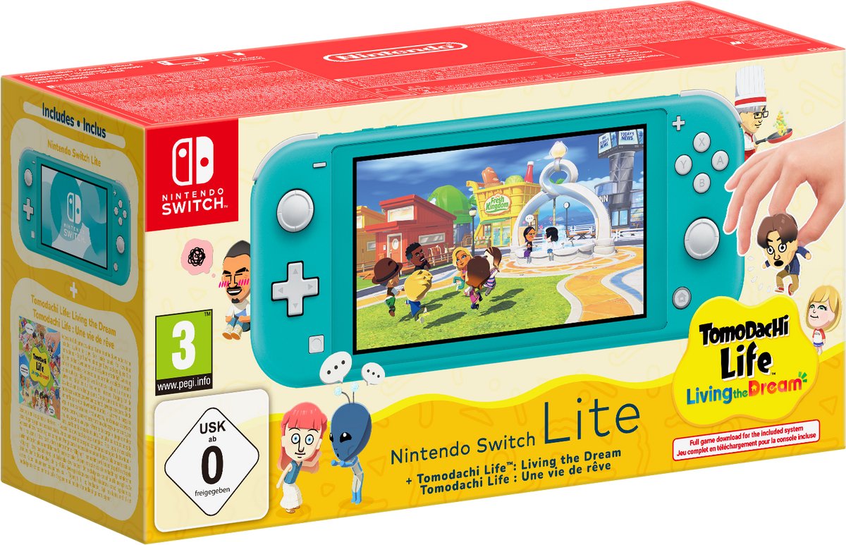 Nintendo Switch Lite - Tomodachi Life Bundel - Turquoise - Code in a box - 1 Maand Nintendo Switch Online