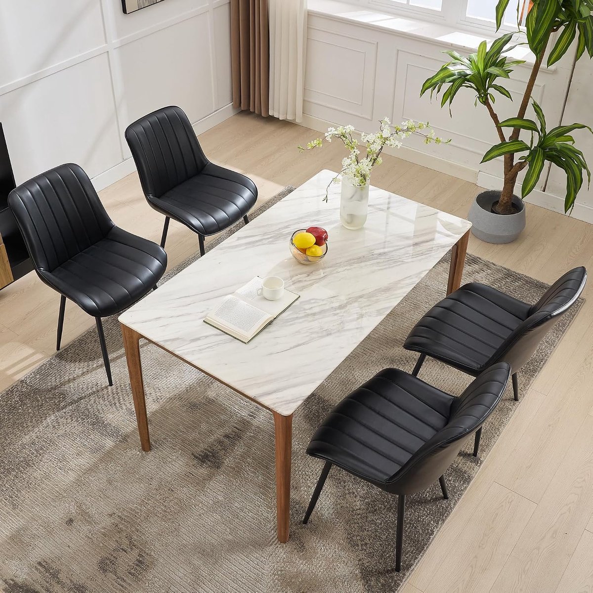 Eetkamerstoelen Set van 4 - PU Leren Stoelen ZwartMetaal 150kg