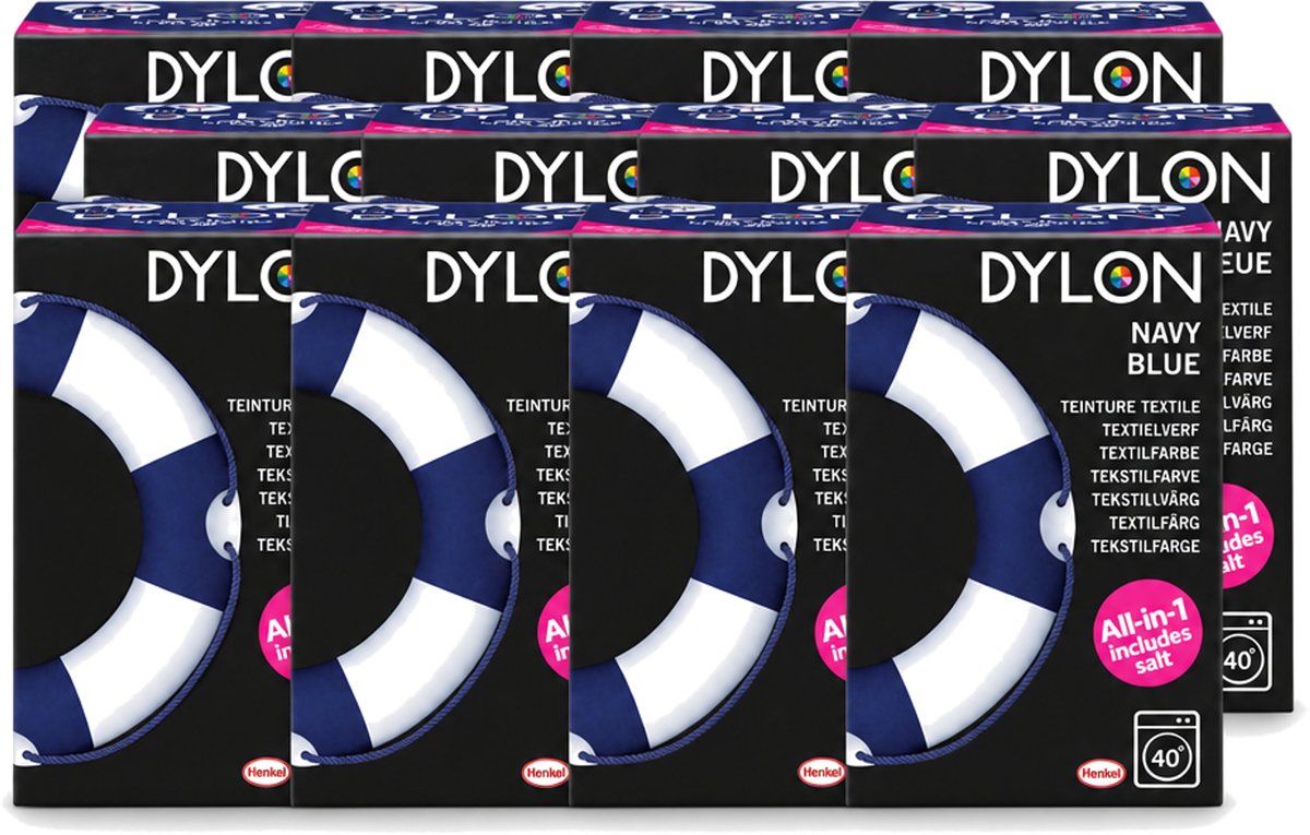 12 x Dylon - Textielverf - Navy Blue - All-in-One - Inclusief Zout - 350g - Voordeelverpakking - 12 stuks