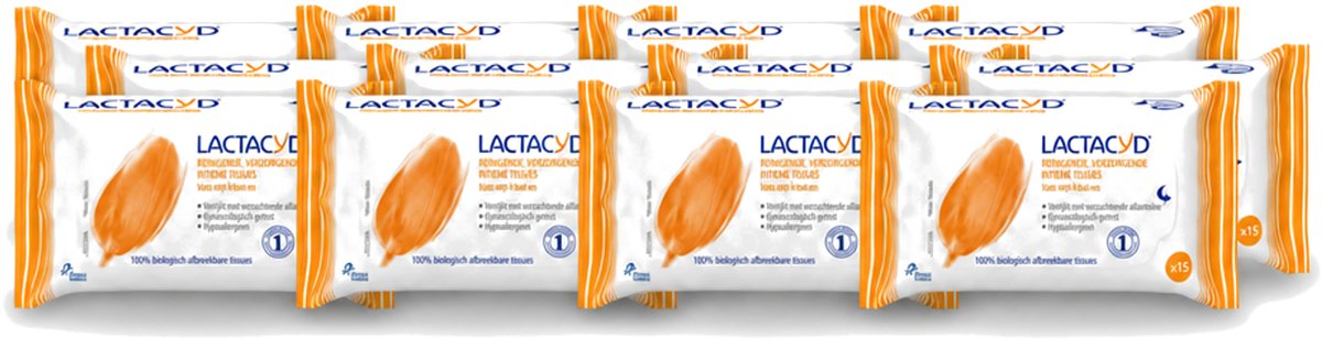 12 x Lactacyd Classic - Intieme Doekjes - Reinigend - Biologisch Afbreekbaar - 15 Doekjes - Voordeelverpakking - 12 stuks