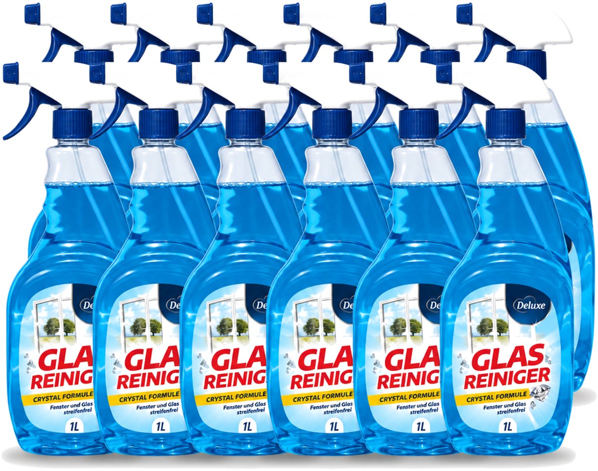 12 x Deluxe - Glasreiniger - Crystal Formule - Streeploze Glans - 1L - Voordeelverpakking - 12 stuks