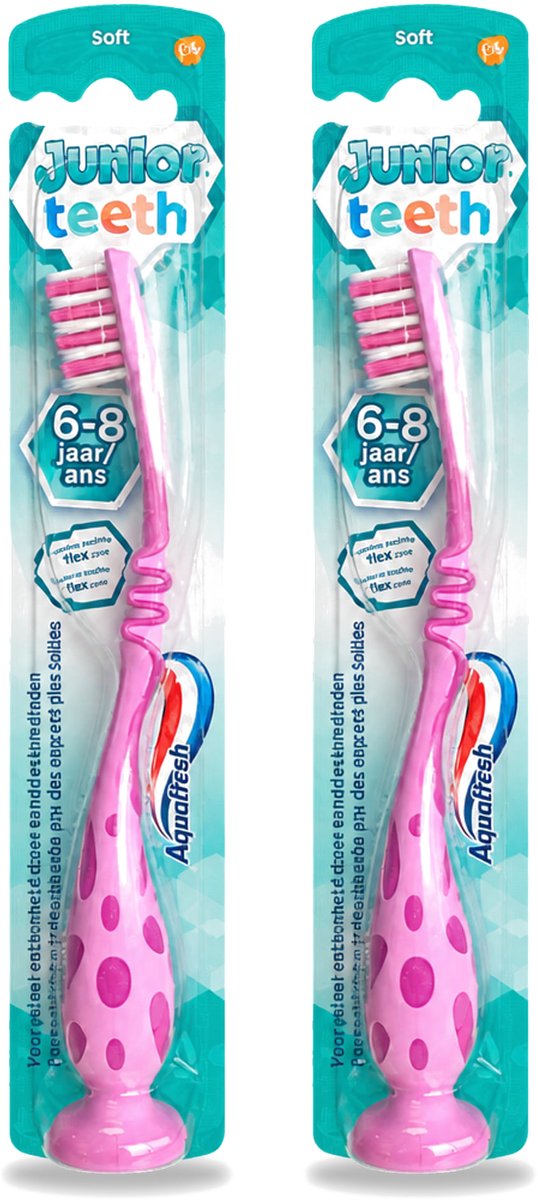 2 x Aquafresh - Junior Teeth Tandenborstel - 6-8 Jaar - Cool Ontwerp - 1 Stuk - Voordeelverpakking - 2 stuks