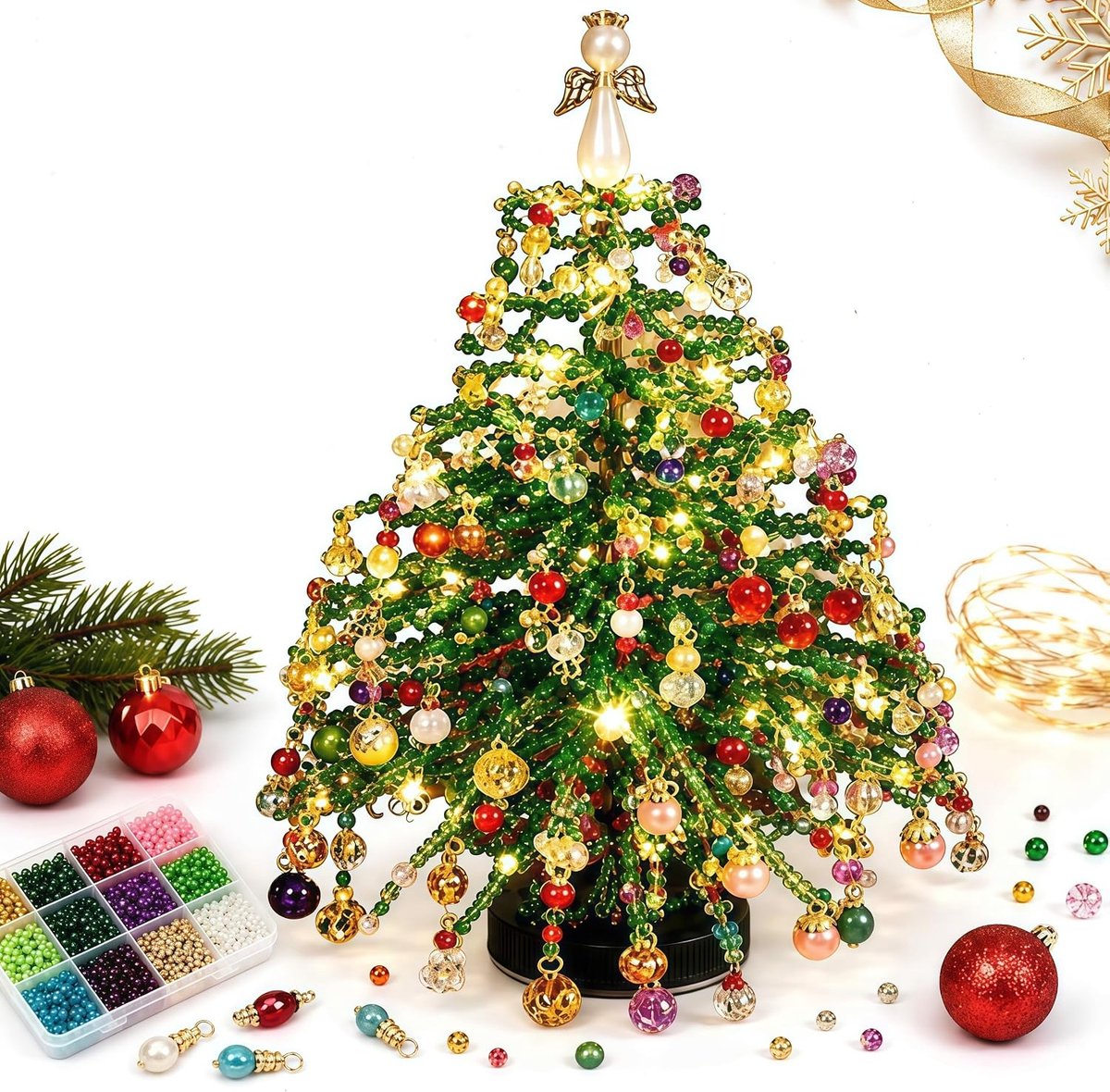 DIY Kralen Kerstboom Knutselpakket - 3D Kralen Knutselset - Bead-stringing kit - Kralenset - Kleurrijke Kralen - Kerstboompakket van kralen - Hobby kralen set - Creatief Knutselen - Kerst Decoratie & Versiering - Herfst Decoratie - A