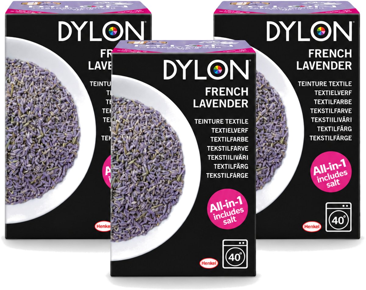 3 x Dylon - Textielverf - French Lavender - All-in-One - Inclusief Zout - 350g - Voordeelverpakking - 3 stuks