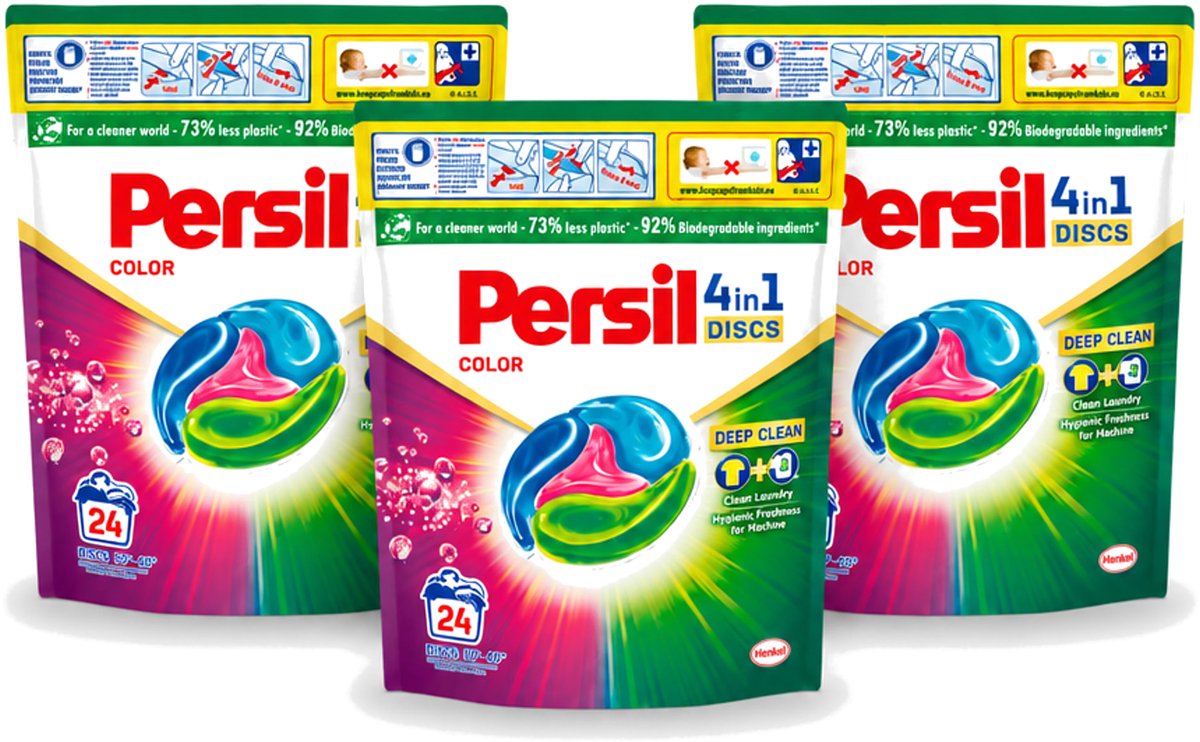 3 x Persil - Wasmiddelcapsules - 4-In-1 Discs - Gekleurde Was - 24 Wasbeurten - Voordeelverpakking - 3 stuks