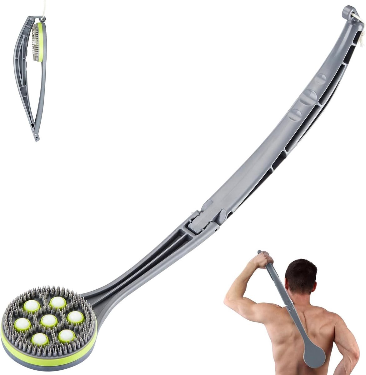 Siliconen Badborstel - Blauw - 53 cm - Ergonomische Rugborstel met Massage Rolkoppen - Voor Douche en Lichaamsverzorging