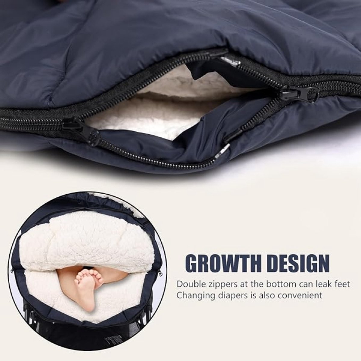 Universele Voetenzak Kinderwagen Winter - Donkerblauw - 100 x 47 cm - Waterdicht - Dubbel Verdikt - Geschikt voor Buggy en Kinderwagen – foto 2